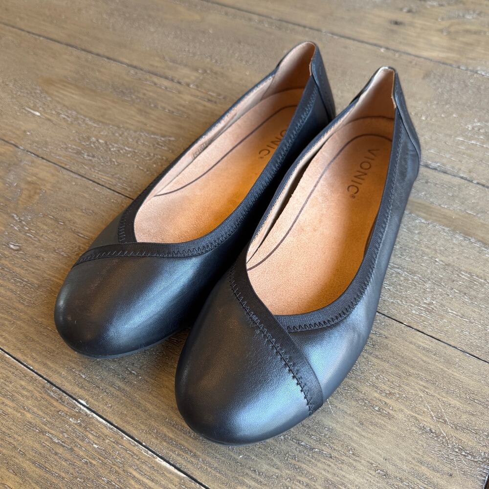 Vionic Caroll Ballet Flat Size 7 EU 37 Black Cushion Comfort Work Career Office